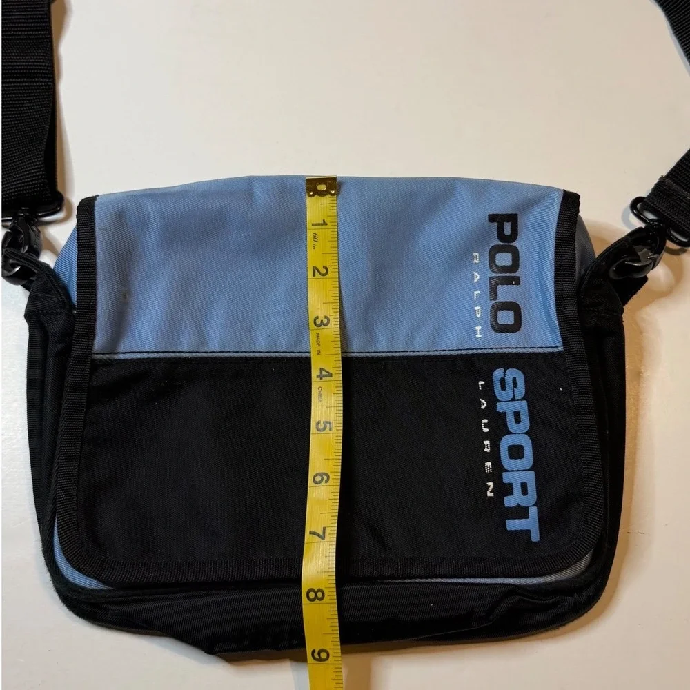 Vintage Polo Sport Messenger Bag Small Blue Black Nylon Crossbody 90s